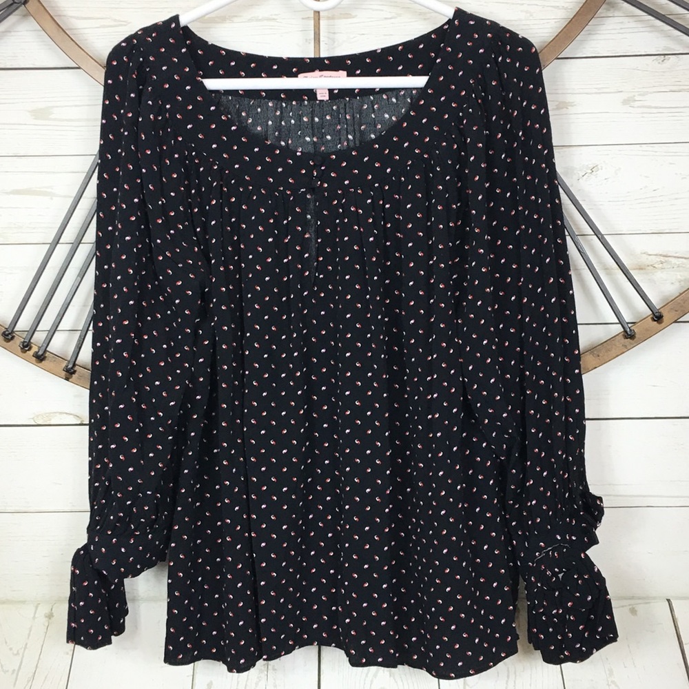 JUICY COUTURE Babydoll Top Black Printed Bow Cuff